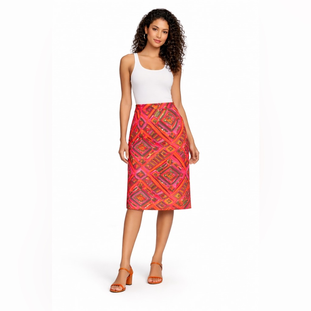 Vintage 1960s Day Glow Geometric Skirt | Psychedelic Pink Orange Mod Skirt - Picture 1 of 12